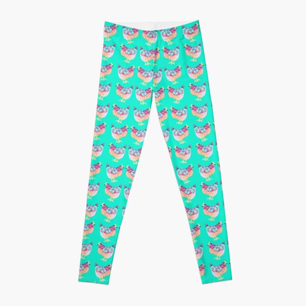 Colorful Chicken On Aqua Background Leggings