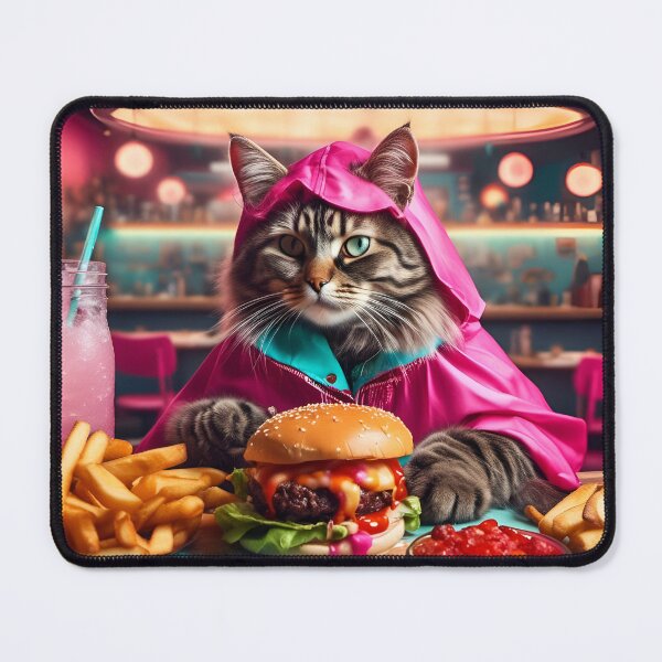 Item preview, A Cat in Pink Orders a Cheesburger at the Diner designed and sold by Angelandspot.