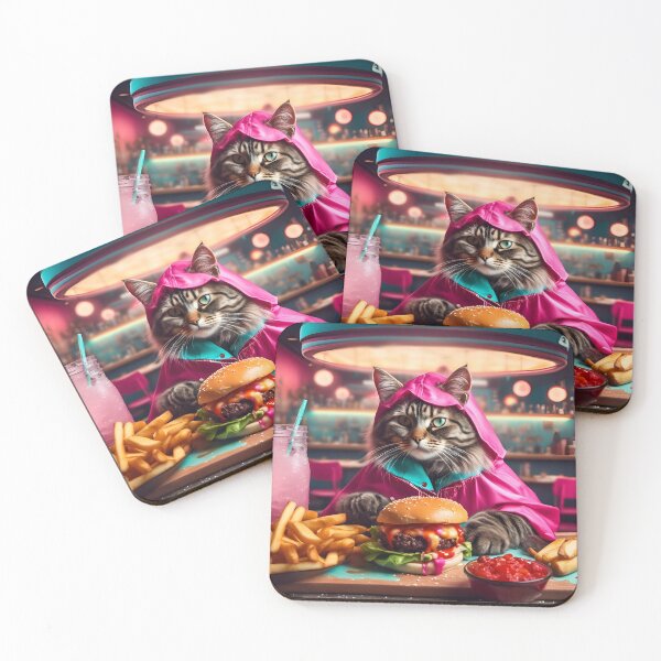 Item preview, A Cat in Pink Orders a Cheesburger at the Diner designed and sold by Angelandspot.