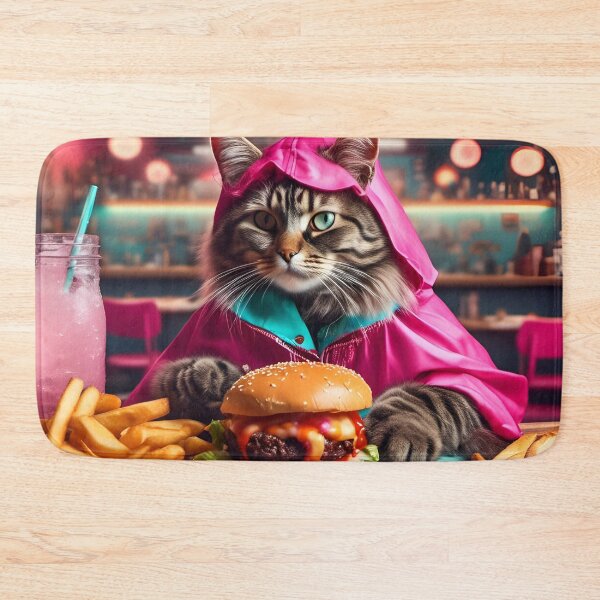 Item preview, A Cat in Pink Orders a Cheesburger at the Diner designed and sold by Angelandspot.