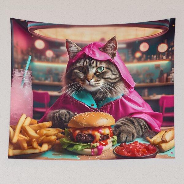 Item preview, A Cat in Pink Orders a Cheesburger at the Diner designed and sold by Angelandspot.