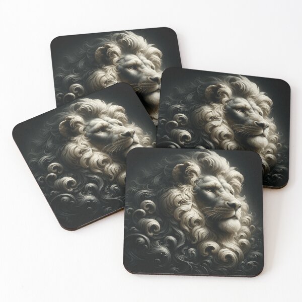 Item preview, A lion's head, stylishly staged in the Baroque style, with a lush, curly mane highlighted in soft light and shadow effects. designed and sold by NexusSales.