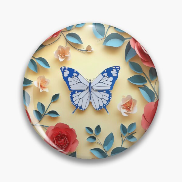 Item preview, Blossom Whispers: Vivid Roses and Blue Butterfly Paper Art designed and sold by Sir Meow Meow.