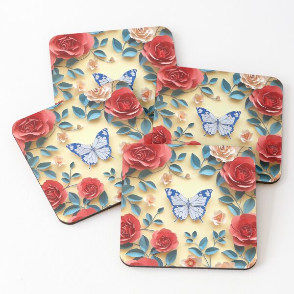 Item preview, Blossom Whispers: Vivid Roses and Blue Butterfly Paper Art designed and sold by Sir Meow Meow.