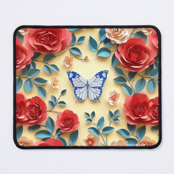 Item preview, Blossom Whispers: Vivid Roses and Blue Butterfly Paper Art designed and sold by Sir Meow Meow.