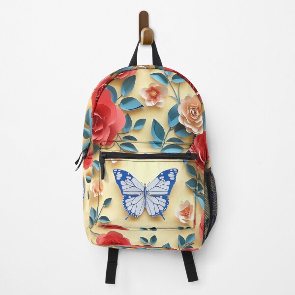 Item preview, Blossom Whispers: Vivid Roses and Blue Butterfly Paper Art designed and sold by Sir Meow Meow.