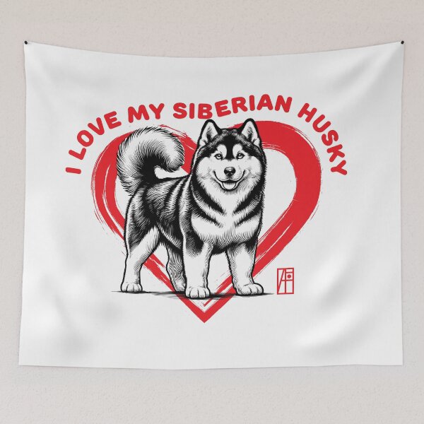 Aperçu de l'œuvre J'aime mon Husky sibérien - J'aime mon chien - Chien durable créée et vendue par ArtProjectShop.