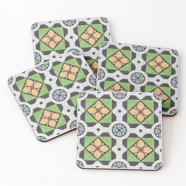 Item preview, Yellow and Blue Flower Geometric Tile Reproduction designed and sold by MadeByGeeClowes.