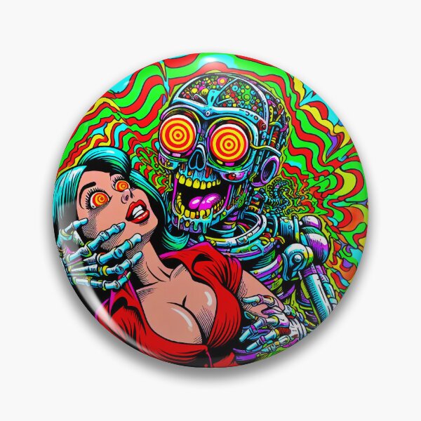 Artikelvorschau, Trippy psychedelischer hypnotisierender Roboter-Maniac entworfen und verkauft von AIPixelMaster.