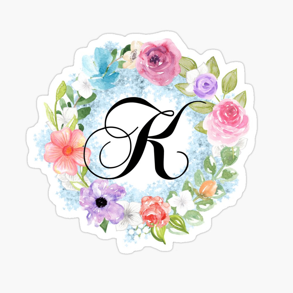 Floral Watercolor Monogram - K - Monogram K - T-Shirt