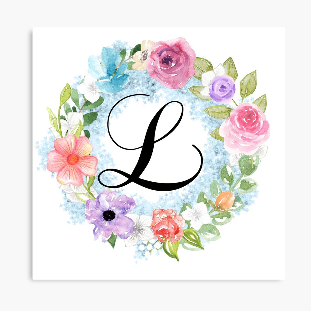 Initial, Monogram, L, Letter L, Flower Art Canvas Print for Sale