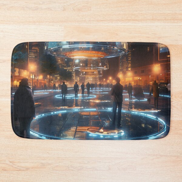 Item preview, People stand on a bustling road, surrounded by the luminous spectacle holographic displays designed and sold by oilidesing.