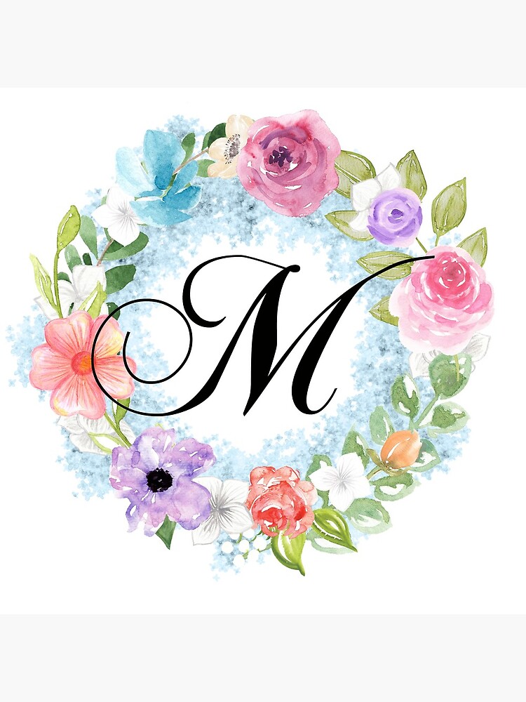 Watercolor Floral Monogram Letter A Classic Blue Decorated With
