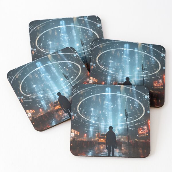 Item preview, Man stand on a bustling road, surrounded by the luminous spectacle holographic displays designed and sold by oilidesing.