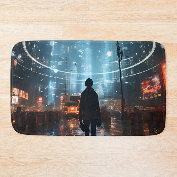 Item preview, Man stand on a bustling road, surrounded by the luminous spectacle holographic displays designed and sold by oilidesing.