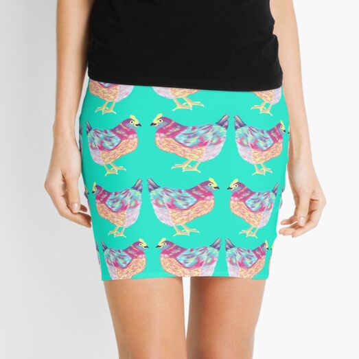 Colorful Chicken On Aqua Background Mini Skirt