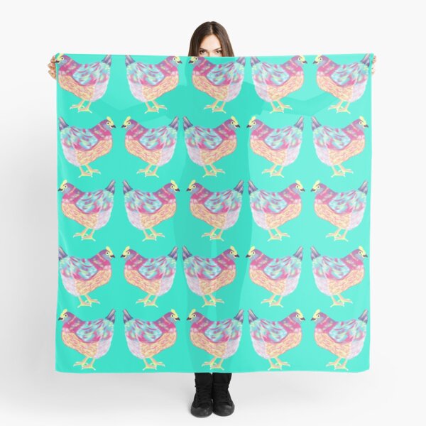 Colorful Chicken On Aqua Background Scarf