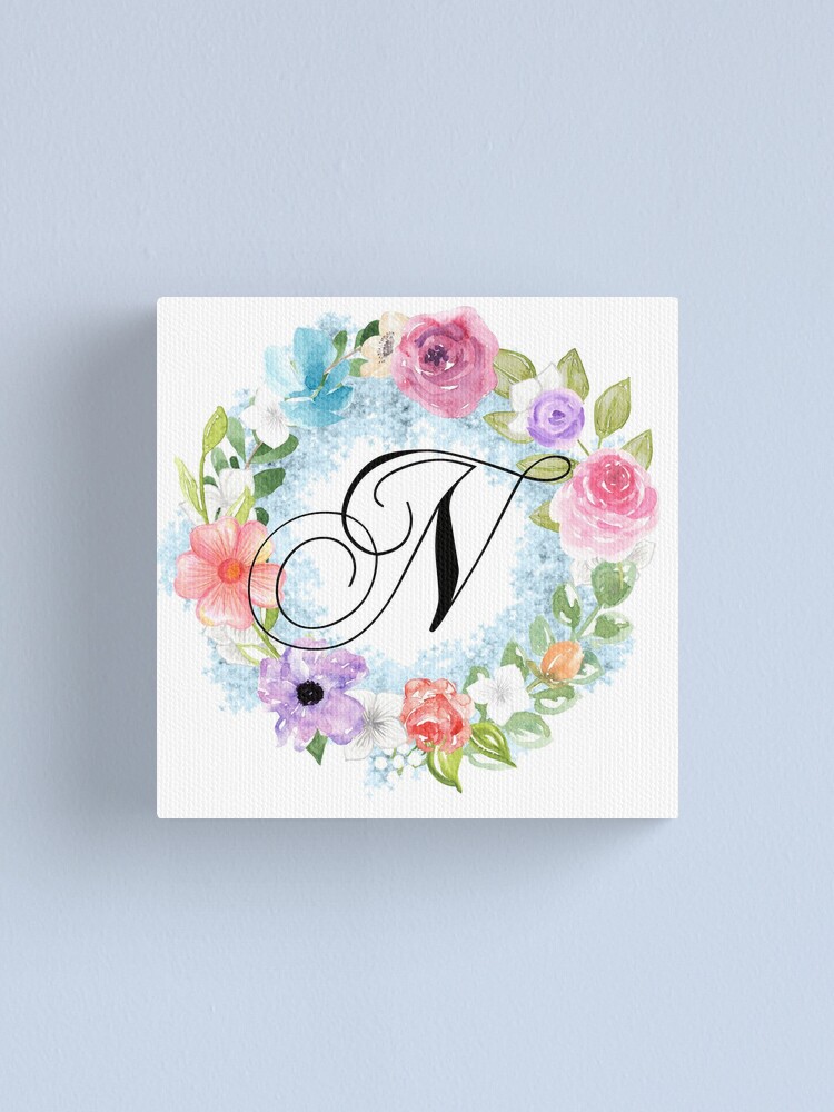 Watercolor Floral Wreath Monogram Printable- Blue