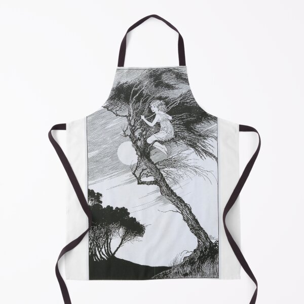 Item preview, Wood nymph fairy sheltering in tree on windy day vintage drawing by Outhwaite designed and sold by ElegantTeaTime.