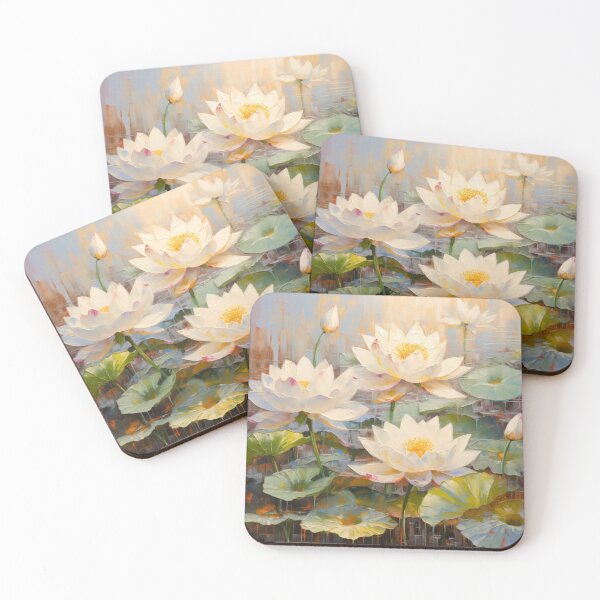 Item preview, Lotus Flower Water Lily II Pond Zen Art Oil Painting designed and sold by acrylicartp.