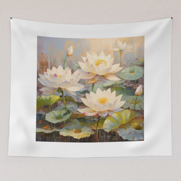 Item preview, Lotus Flower Water Lily II Pond Zen Art Oil Painting designed and sold by acrylicartp.
