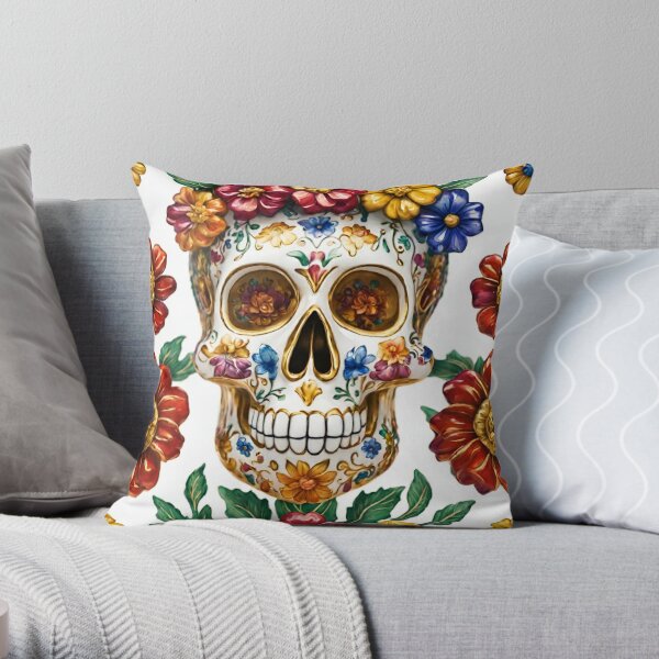 Calaveras decorativas hechas de porcelana multicolor que son recuerdos  tradicionales mexicanos