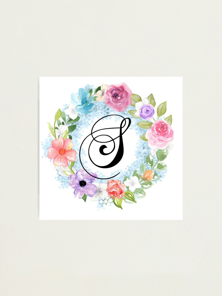 Printable Download Springtime Handlettered Font Letter S Wreath Home Office Decor Monogram Wreath Letter S Flowers Nursery Print