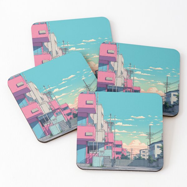 Item preview, aesthetic Japanese city, retro, pink vaporwave, anime illustration designed and sold by Mauswohn.