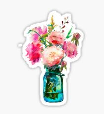 Pegatina Flores de tarro de albañil de acuarela