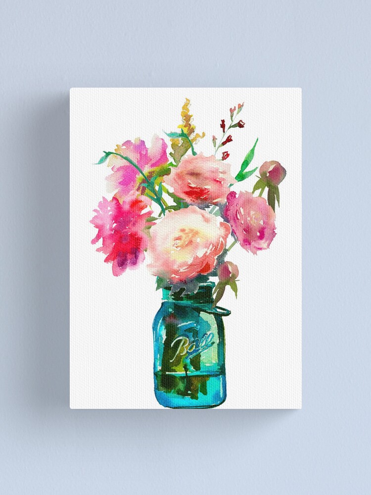 "Watercolor mason jar flowers" Canvas Print for Sale by SouthPrints