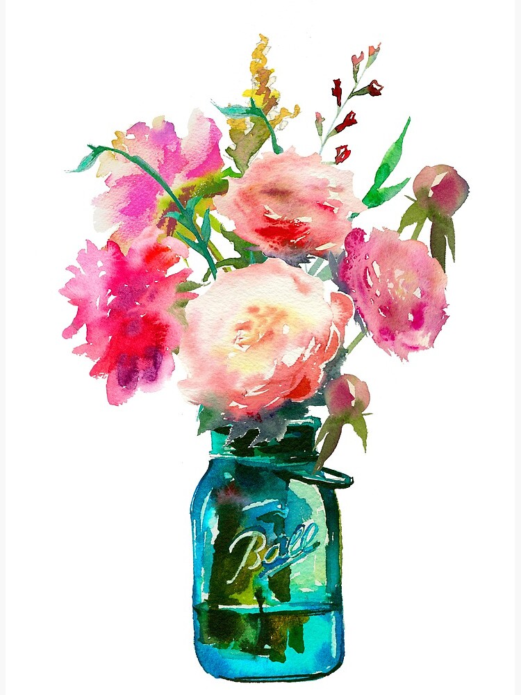 "Watercolor mason jar flowers" Canvas Print for Sale by SouthPrints
