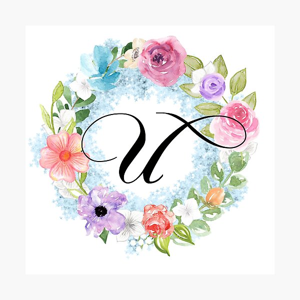 Item preview, Watercolor Floral Wreath Monogram Letter U designed and sold by Grafixmom.