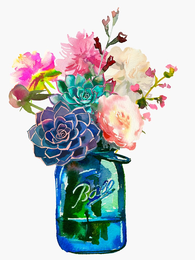 watercolor mason jar flowers sticker by southprints