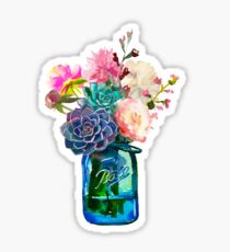 Pegatina Flores de tarro de albañil de acuarela