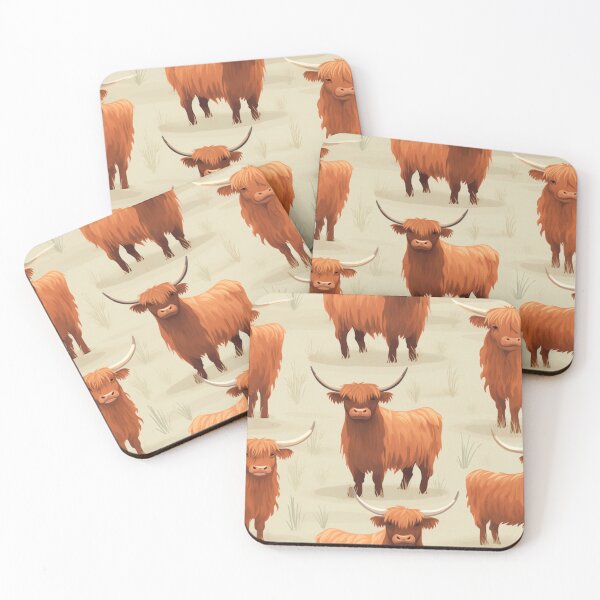 Item preview, Field of Scottish Highland Cows Pattern designed and sold by KitKitStickers.