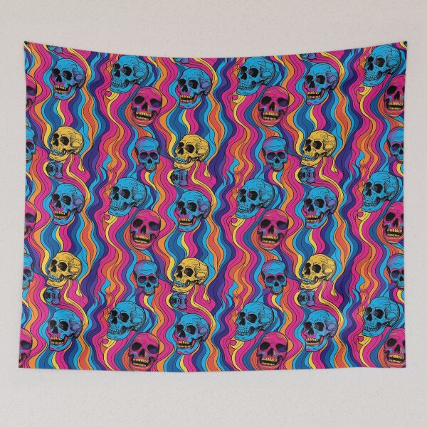 Item preview, Skulls and wavy lines trippy disco vibe designed and sold by FloralZoo.