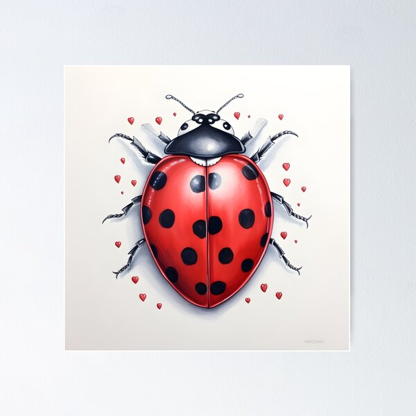 Item preview, ladybug surrounded by hearts hand drawing designed and sold by dcrc.