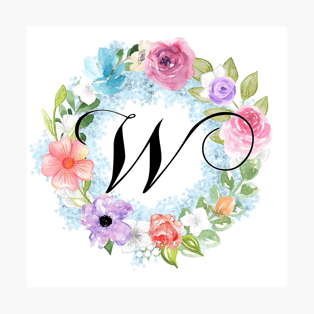  Monogram Letter W With Powder White Rose Floral Retro