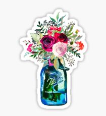 Pegatina Flores de tarro de albañil de acuarela