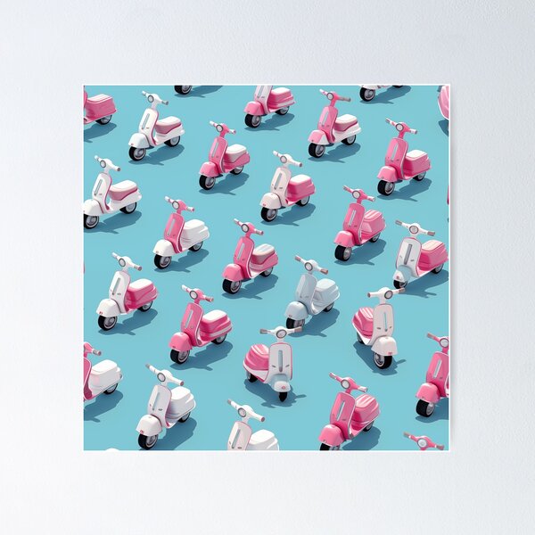 Item preview, Retro Ride: Pink and White Scooters Pattern on Pastel Blue - Vintage Scooter Collection designed and sold by David Balzen.