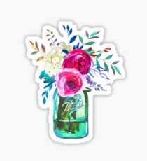 Pegatina Flores de tarro de albañil de acuarela