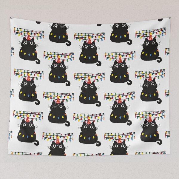 Item preview, Yuletide Glow: Black Cat in Christmas Lights designed and sold by defencepalaces.