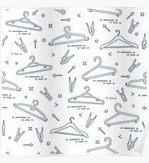 Pattern with clothes hangers and clothespins. Poster