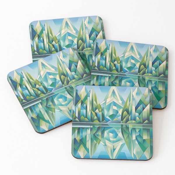 Item preview, Serene Lake & Crystal Mountains Abstract Cubist designed and sold by colorvisionart.