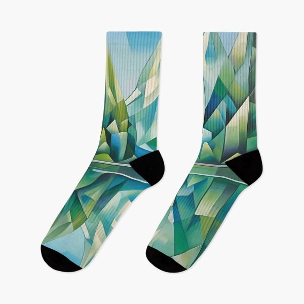 Item preview, Serene Lake & Crystal Mountains Abstract Cubist designed and sold by colorvisionart.
