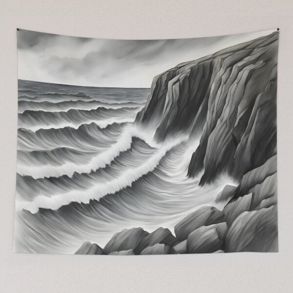 Item preview, Windswept Coastal Cliffside Vista - Charcoal and Pastels Art designed and sold by colorvisionart.
