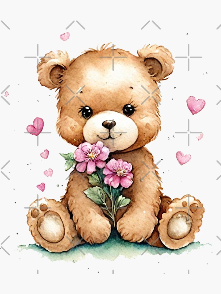 Cute Teddy Bear Holding Flowers