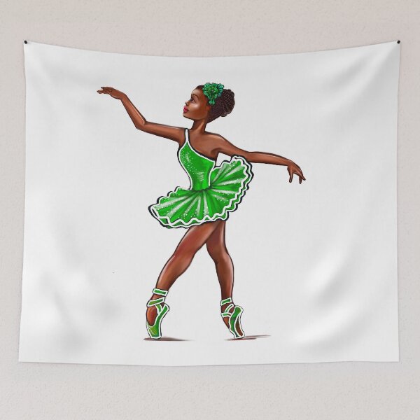 Item preview, African American, Black ballerina girls with corn rows ballet dancing 4 !  black girl with Afro hair and dark brown skin wearing a green tutu. Love Ballet designed and sold by Artonmytee.