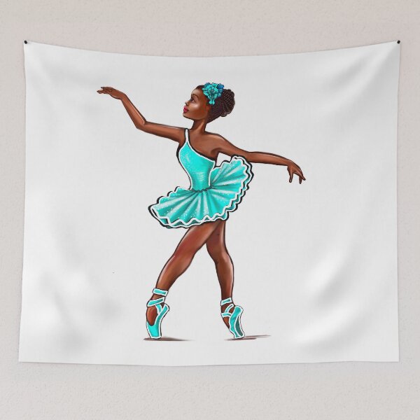 Item preview, African American, Black ballerina girl with corn rows ballet dancing | black girl with Afro hair and dark brown skin wearing a green tutu. Love Ballet designed and sold by Artonmytee.