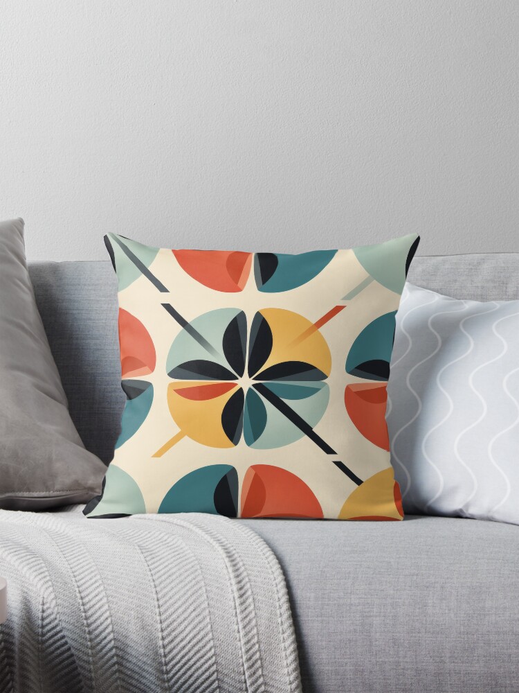 Mid-Century Modern Abstract Elegant Pattern in Black, Teal and